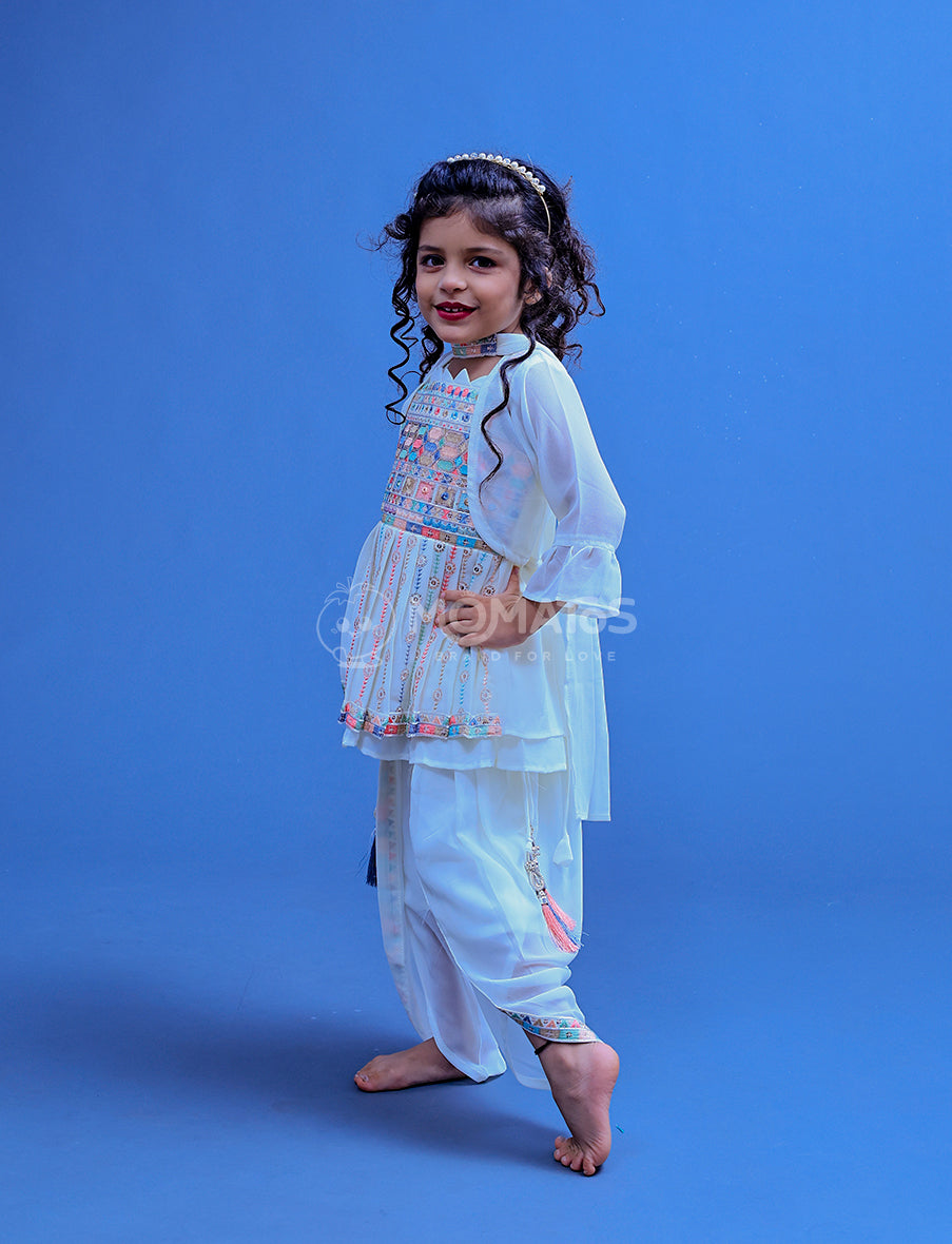 Cream Dhoti Set For Girl