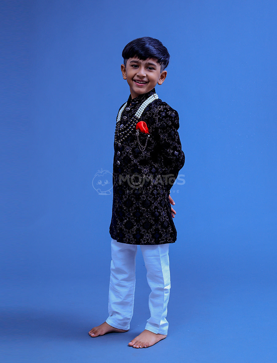 black sherwani, black sherwani design