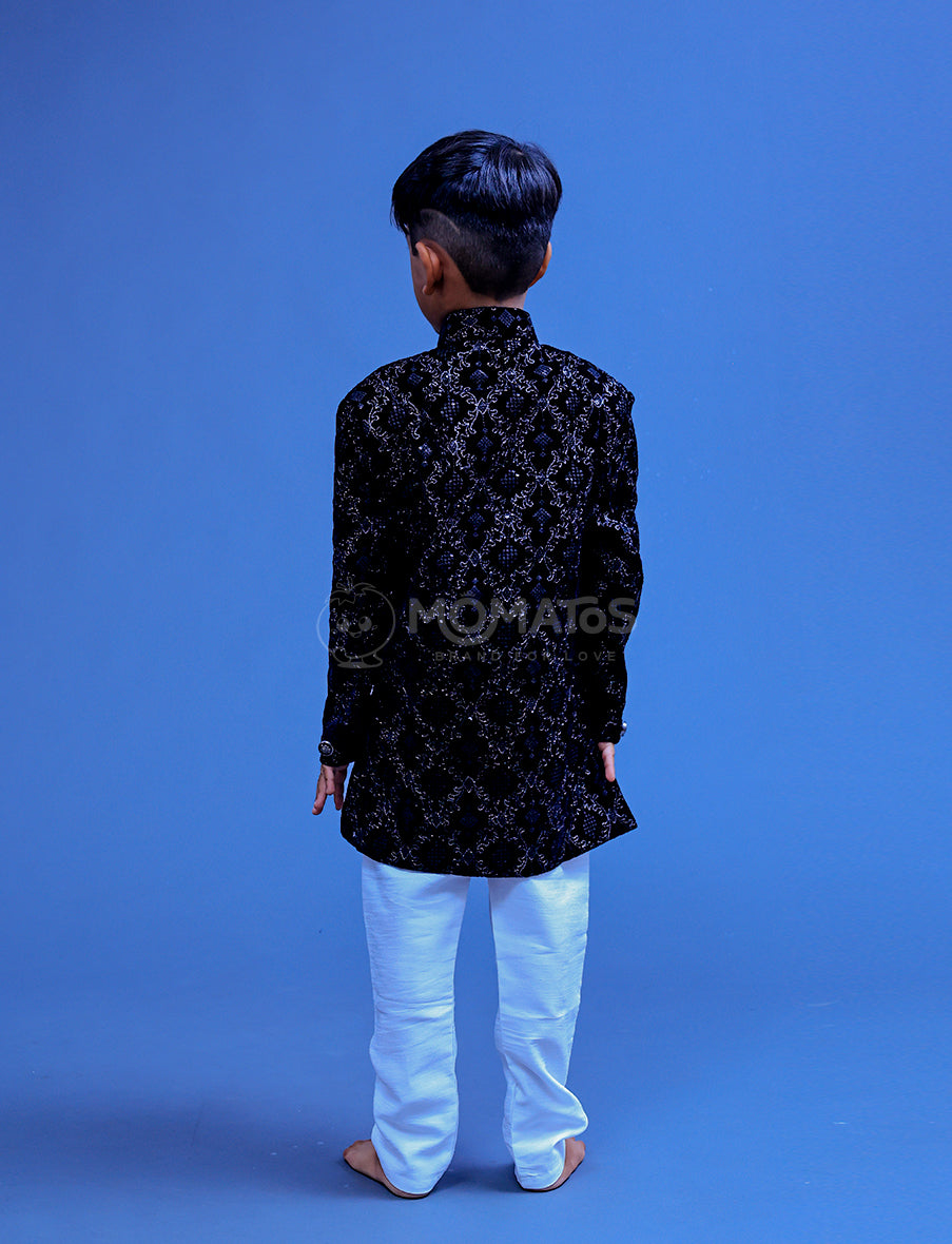 black sherwani for wedding, black sherwani suit