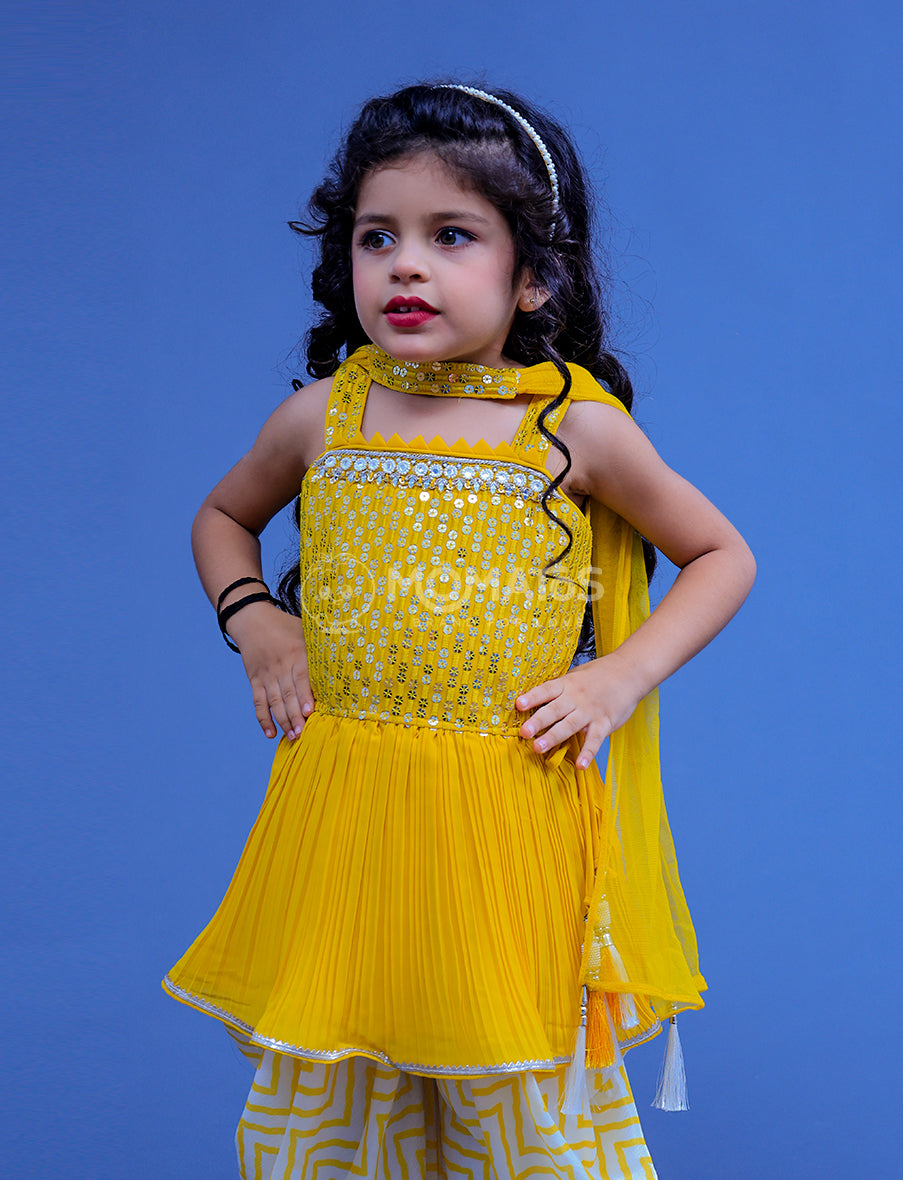 Yellow Dhoti Set For Girl