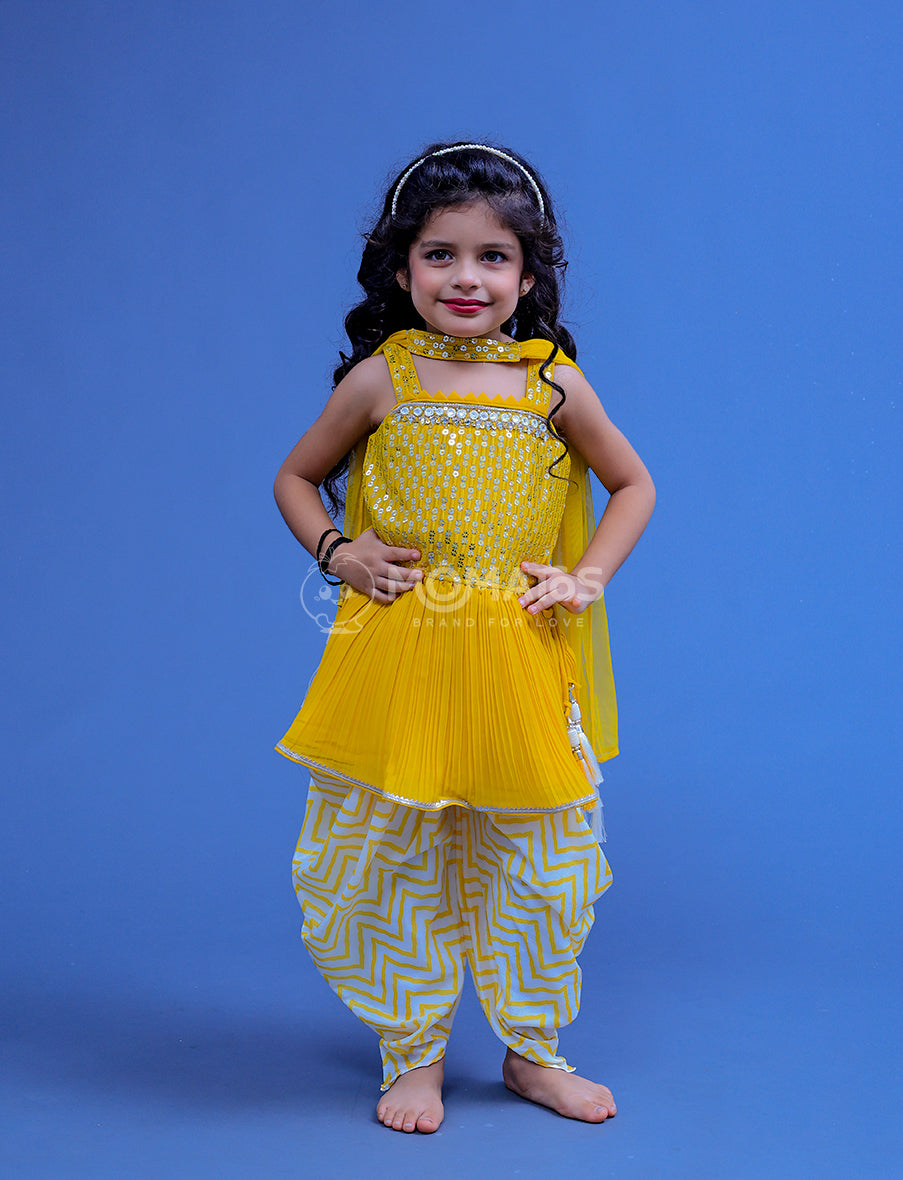 Yellow Dhoti Set For Girl