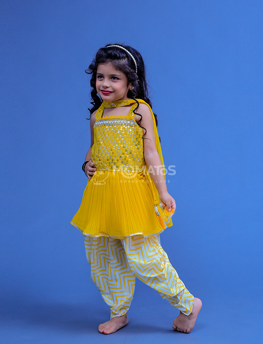 Yellow Dhoti Set For Girl