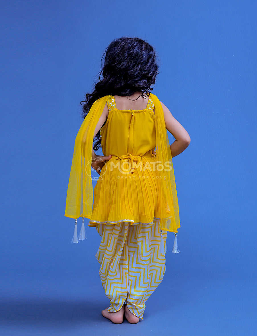 Yellow Dhoti Set For Girl