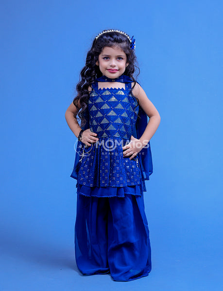 Navy Blue Color Plazo Set For Girl