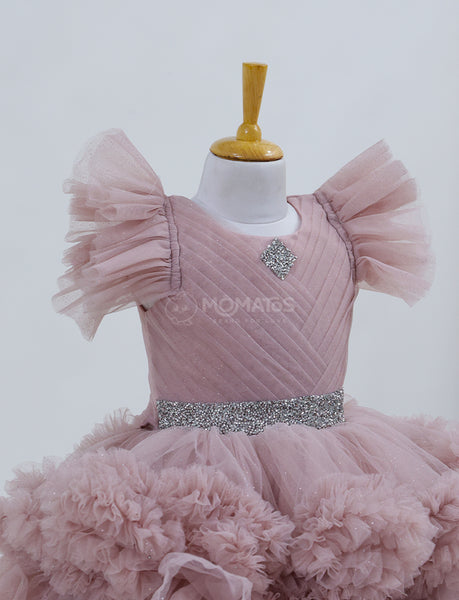 Attractive Onion Pink Party Frock for Girls - Hover Image