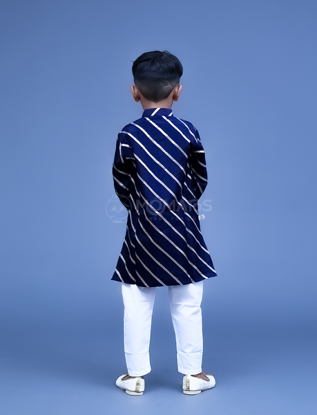 NAVY BLUE KURTA PAYJAMA FOR BOY - Quaternary Image