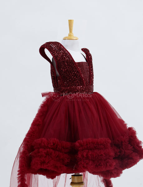 Fabulous Maroon Party Wear Frock for Girls - Hover Image