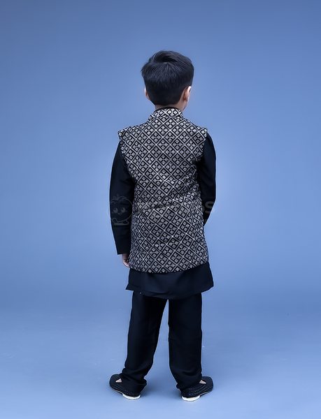 Black 3pc Kurta-pyjama - Quaternary Image