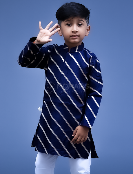 NAVY BLUE KURTA PAYJAMA FOR BOY - Tertiary Image