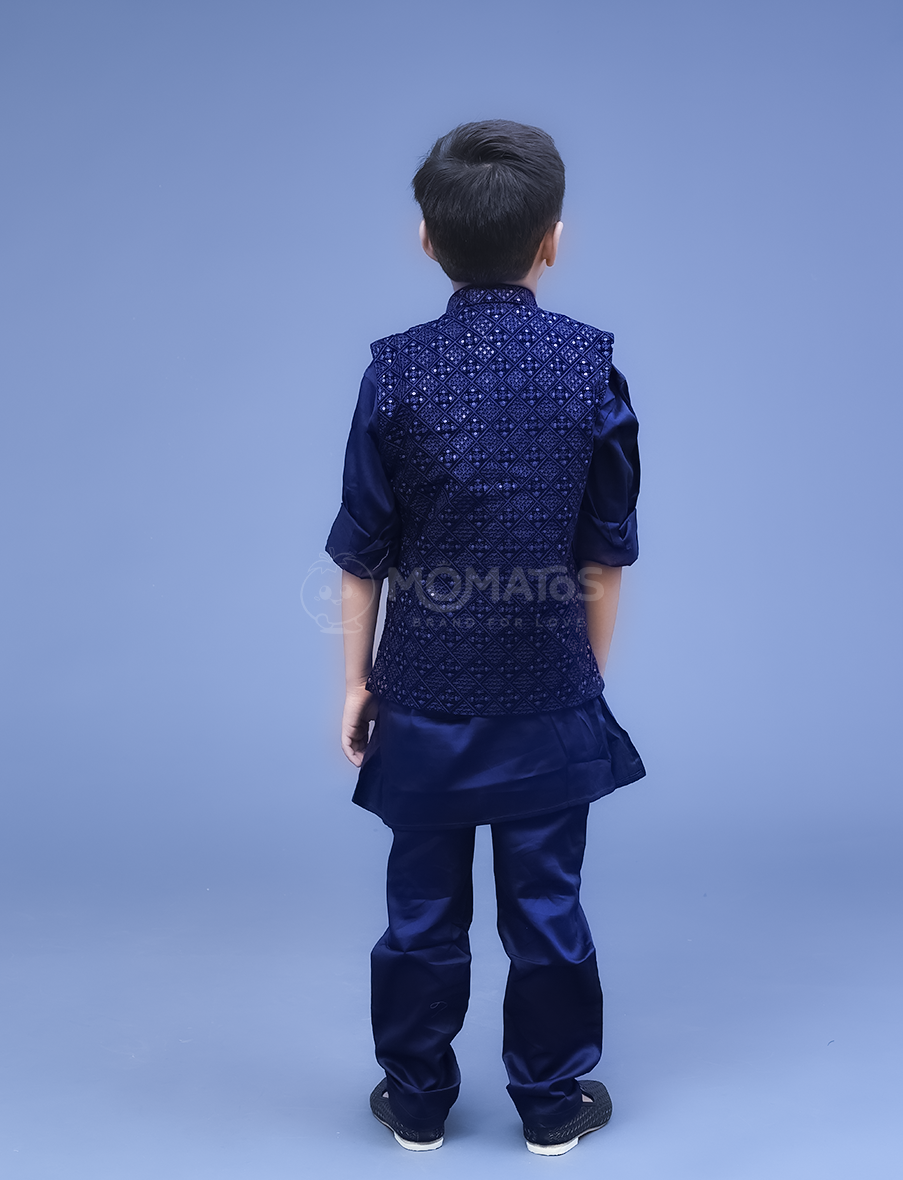 Navy blue kurta pyjama for boys