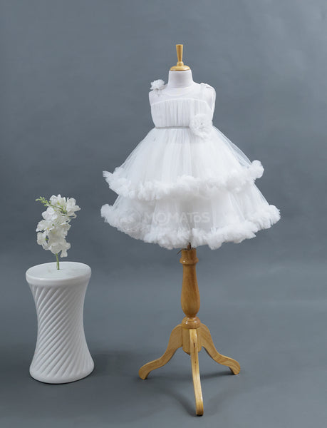 An Elegant White Tulle Flower Frock