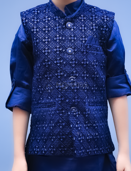 NAVY 3PC Kurta-Pyjama - Tertiary Image