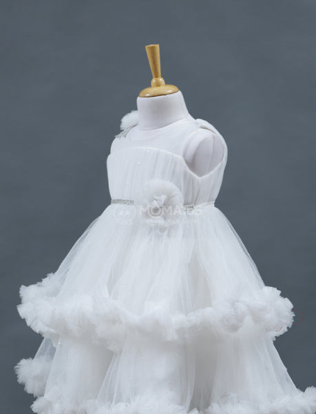 An Elegant White Tulle Flower Frock - Hover Image