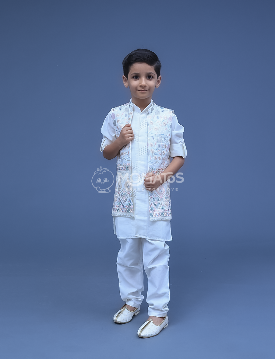 Cream 3pc Kurta Payjama For Boy
