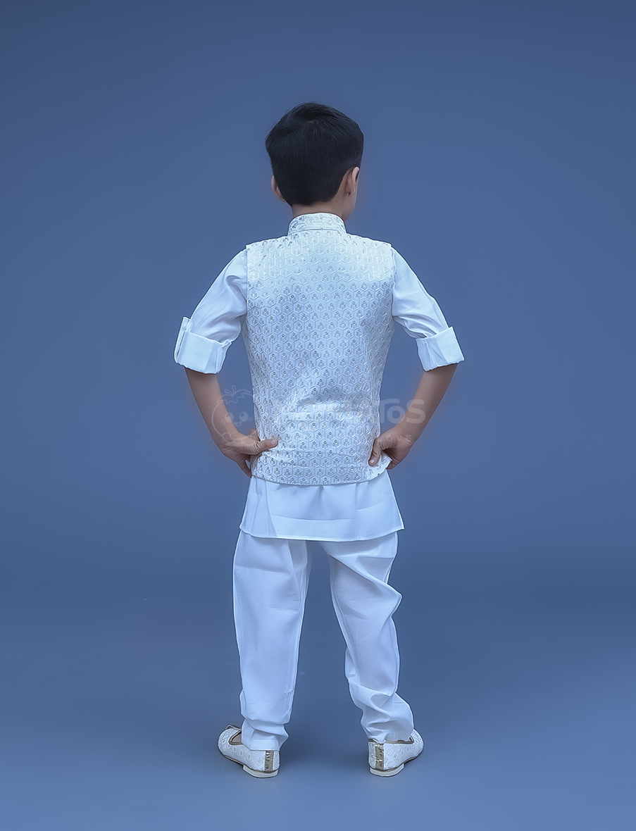 Cream 3pc Kurta Pyjama