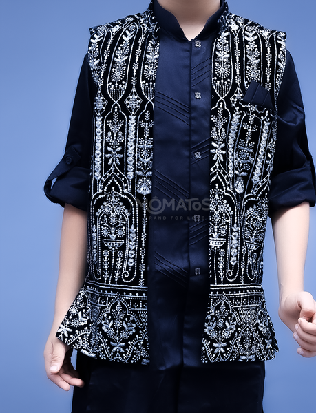 Black 3pc Kurta-pyjama - Tertiary Image