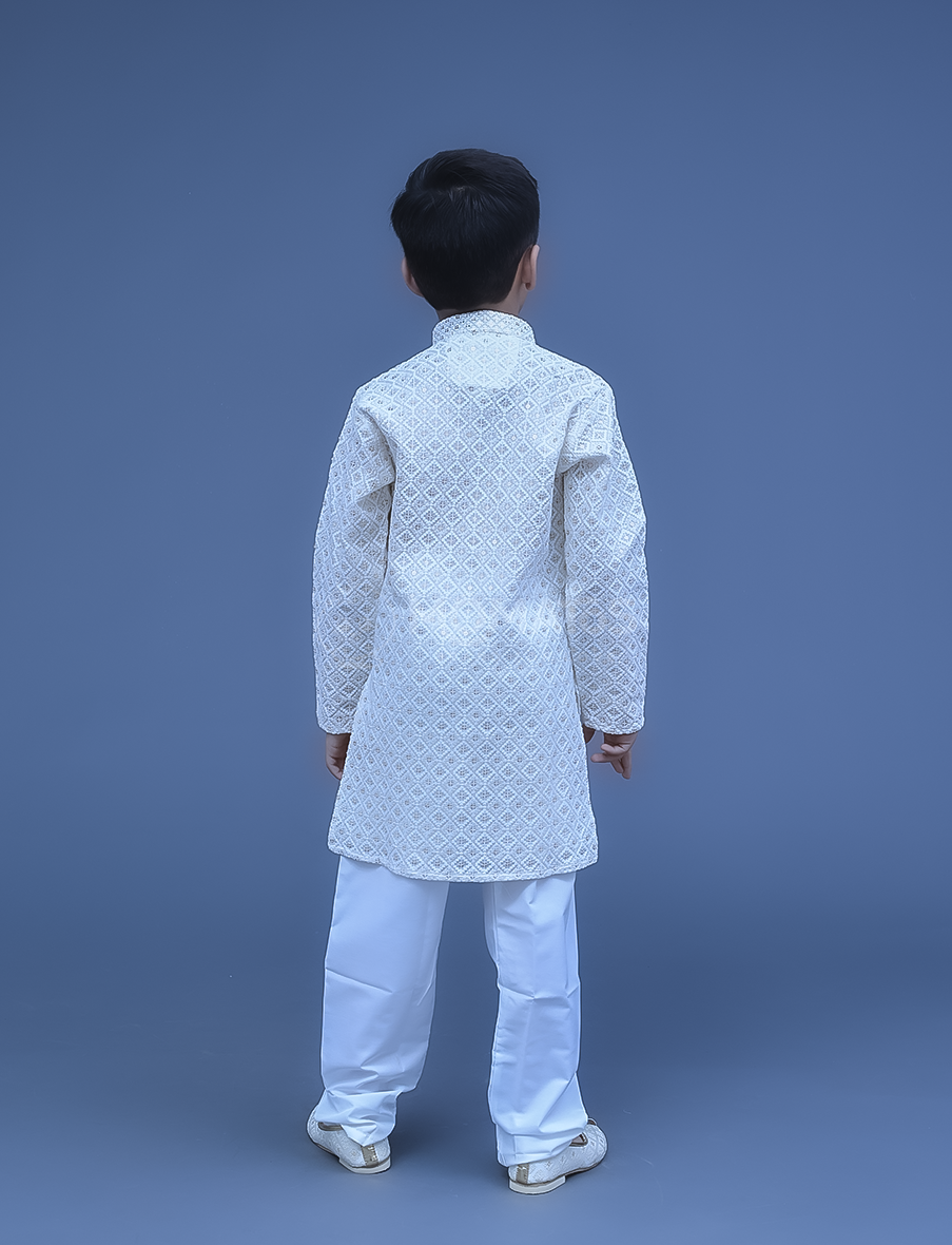 Cream 2pc Kurta Pyjama For Boy