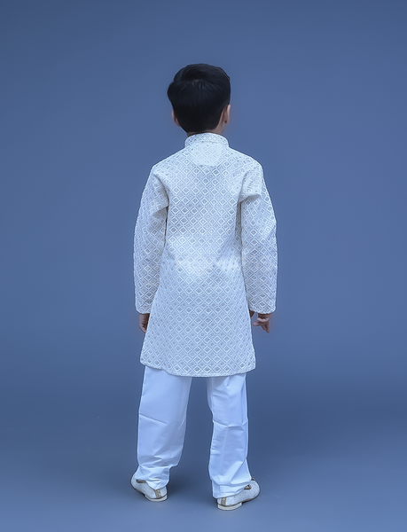 Cream 2pc Kurta Pyjama For Boy - Hover Image