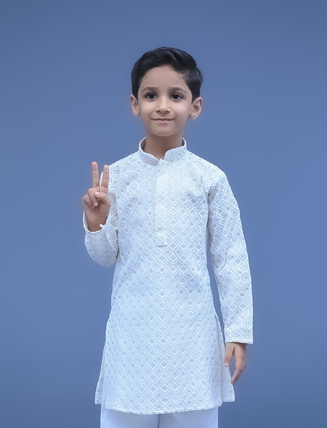 Cream 2pc Kurta Pyjama For Boy - Tertiary Image