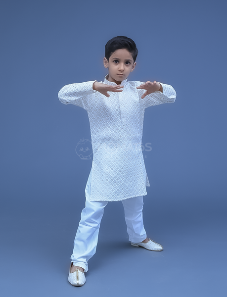 Cream 2pc Kurta Pyjama For Boy - Quaternary Image