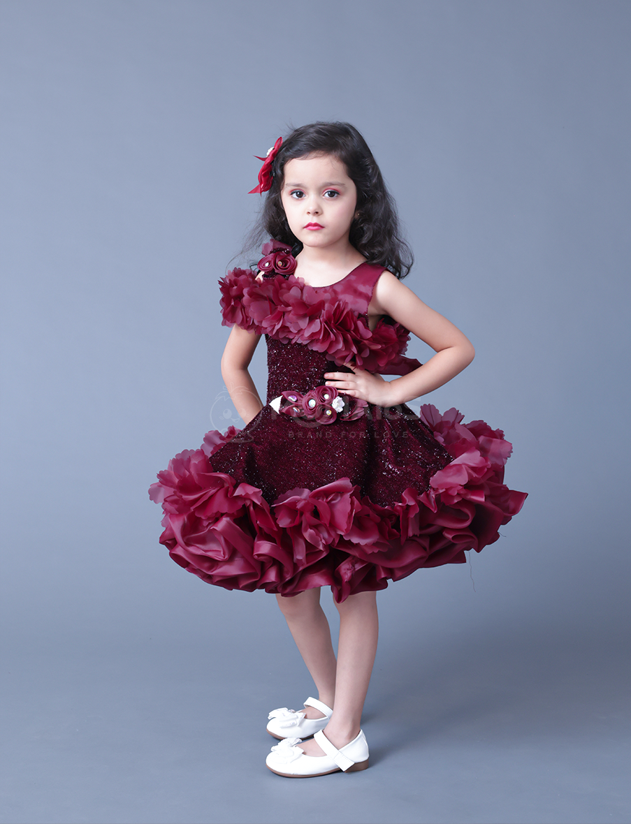 Wine Frock For Girl