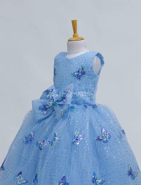 Glittery Blue Party Wear with Bow Accent - Hover Image