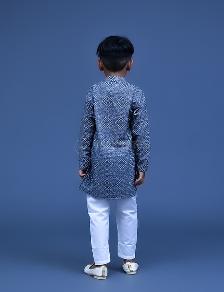 Grey 2 pc Kurta Pyjama - Quaternary Image