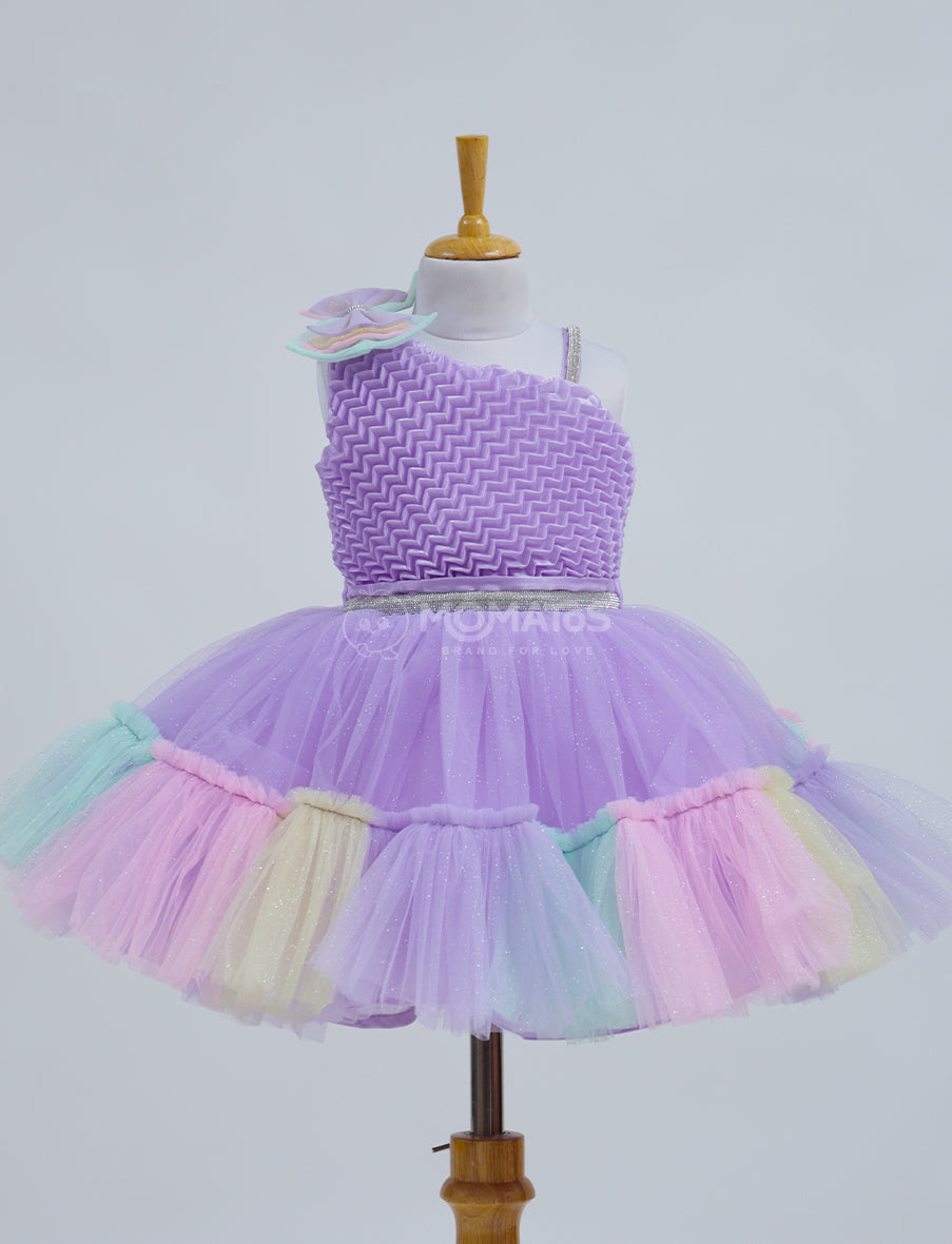 Elegant Purple Frock with Wave Pattern for Girls