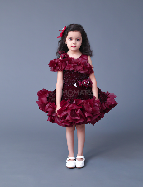 Wine Frock For Girl