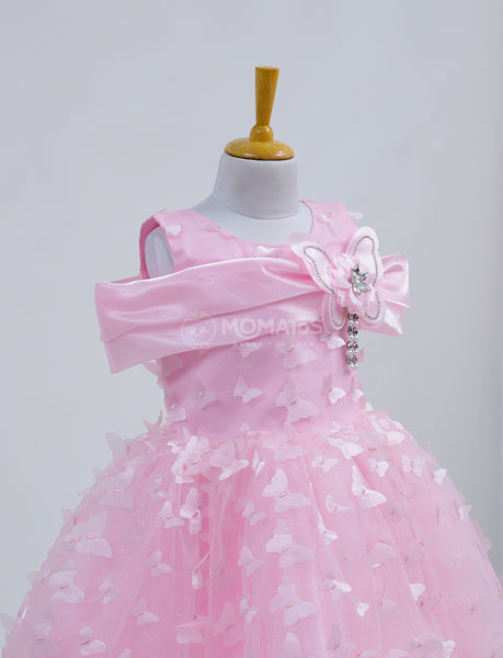 Elegant Frock with Butterfly Pattern for Girls - Hover Image