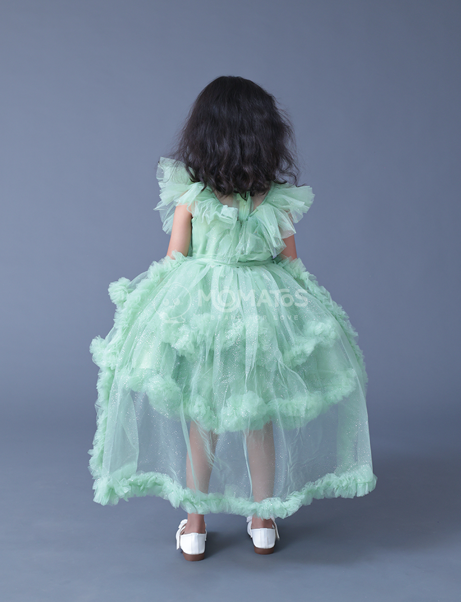 Green Party Frock For Girl, party wear frock