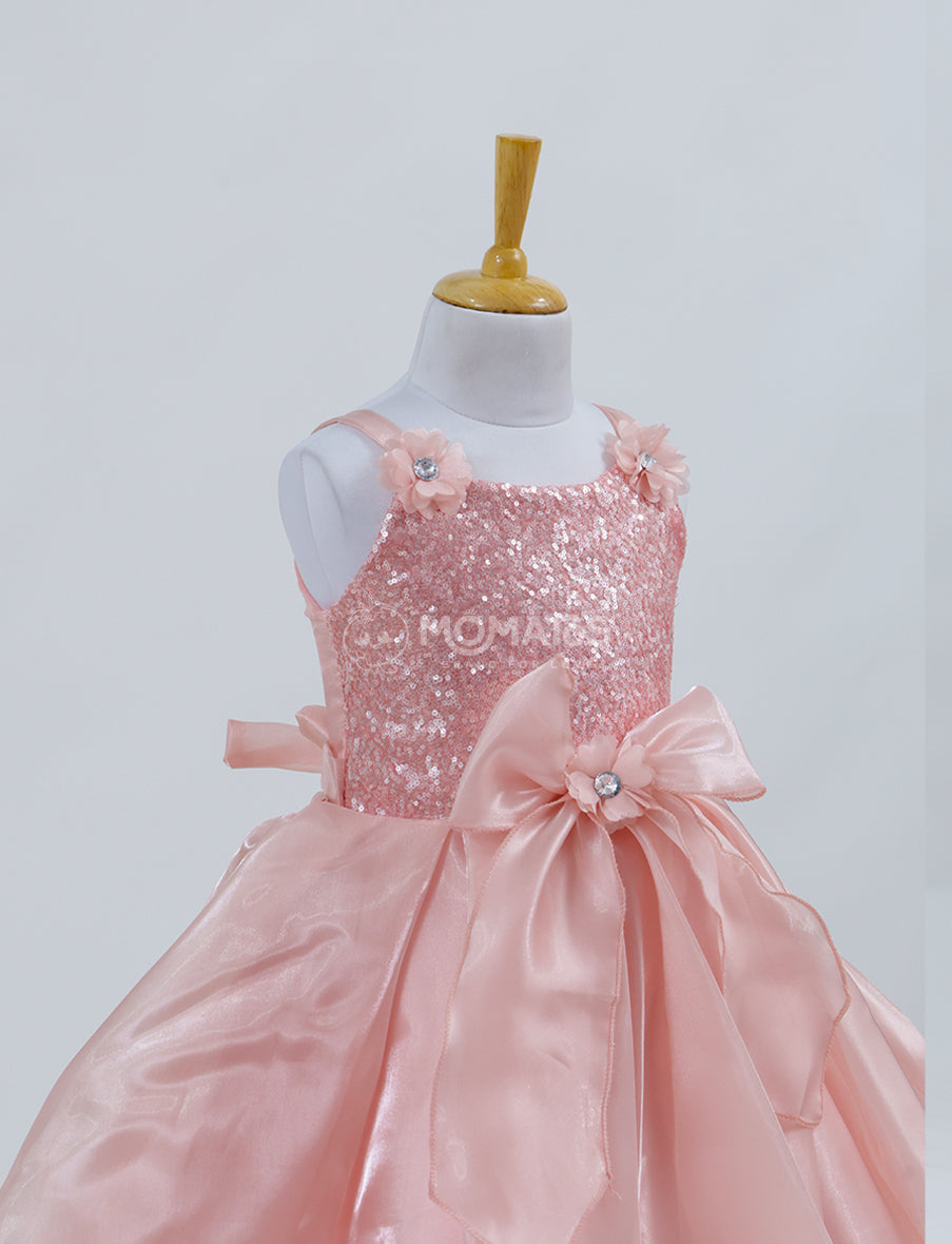 Awesome Peach Glittering Frock for Girls