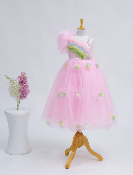 Elegant One-Shoulder Pink Ball Gown for Girls