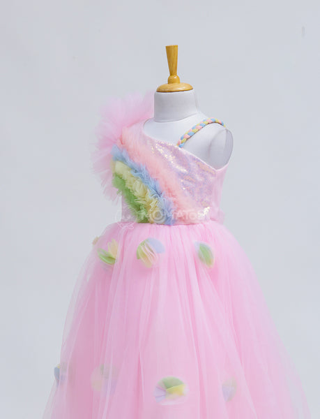 Elegant One-Shoulder Pink Ball Gown for Girls - Hover Image