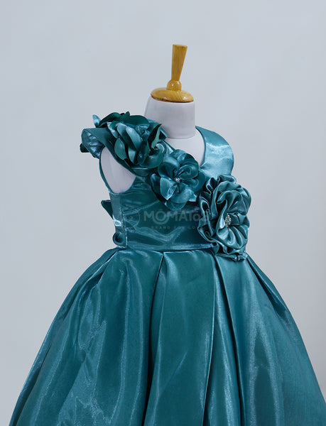 Awesome Sea Green Flowering Accent Frock - Hover Image