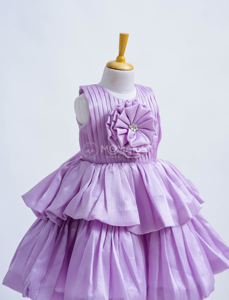 Alluring Purple Frock with Flower Accent - Hover Image