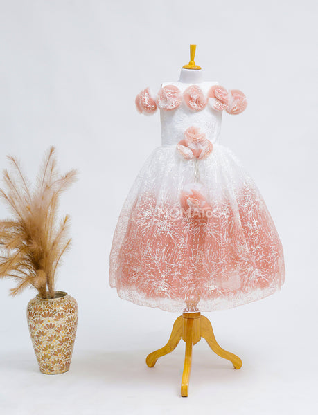 Elegant Peach Floral Kids Frock