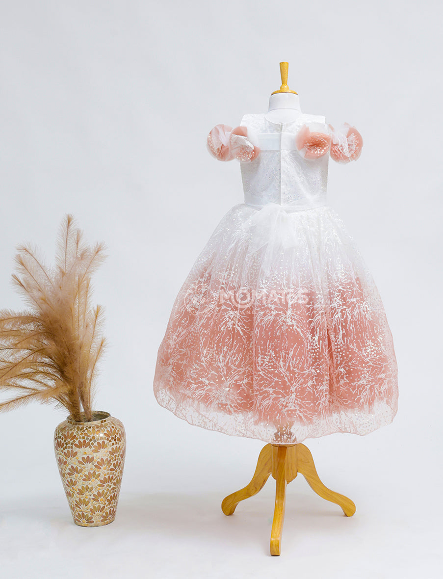 Elegant Peach Floral Kids Frock