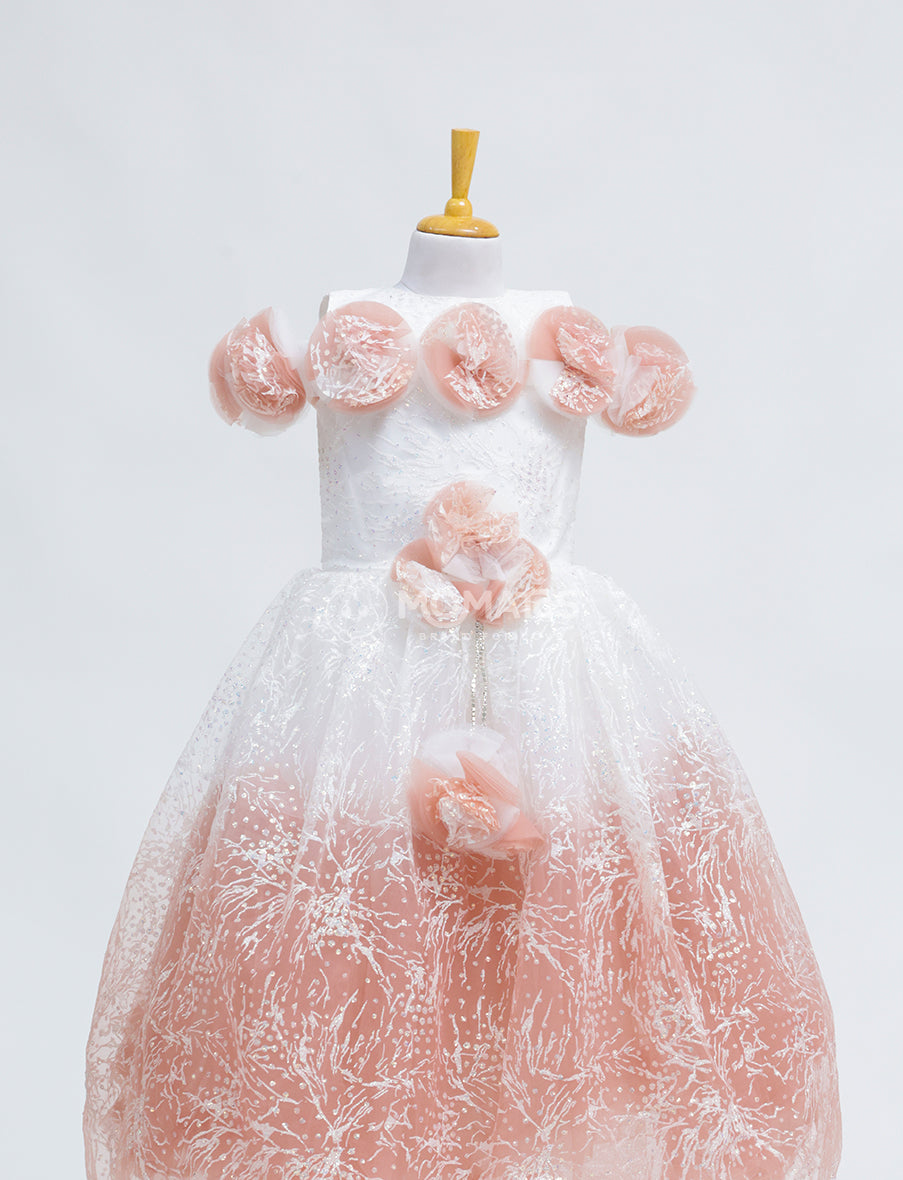 Elegant Peach Floral Kids Frock