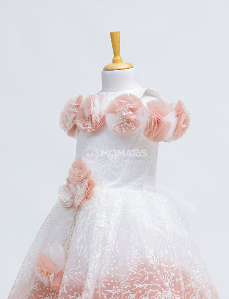 Elegant Peach Floral Kids Frock - Hover Image