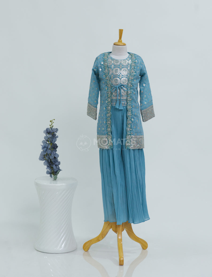 Elegant Ethnic Sky Blue Plazo Set for Girls