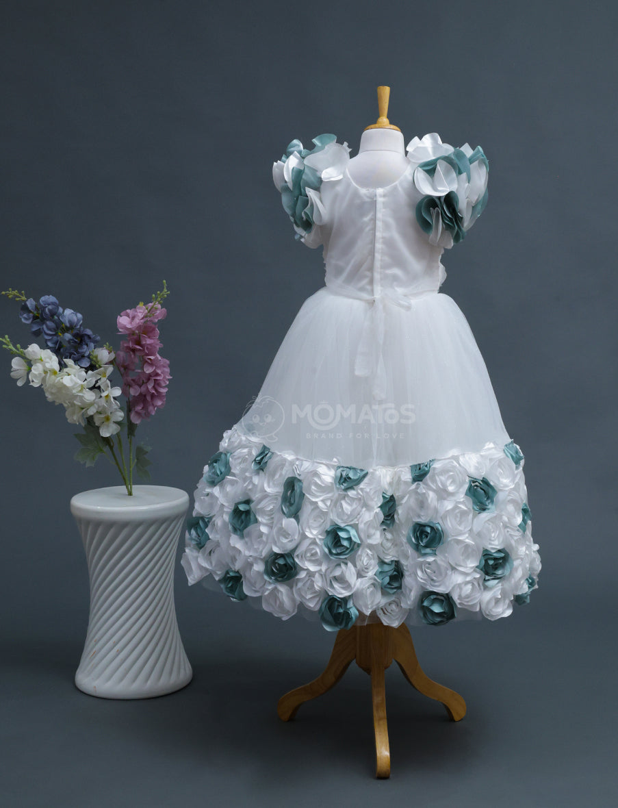 Elegant White Floral Ball Gown for Girls