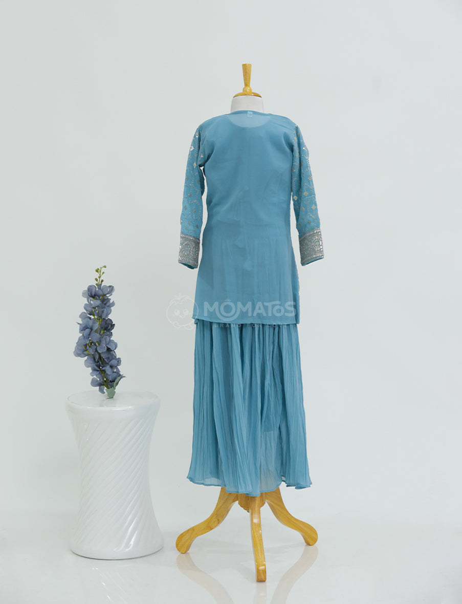 Elegant Ethnic Sky Blue Plazo Set for Girls