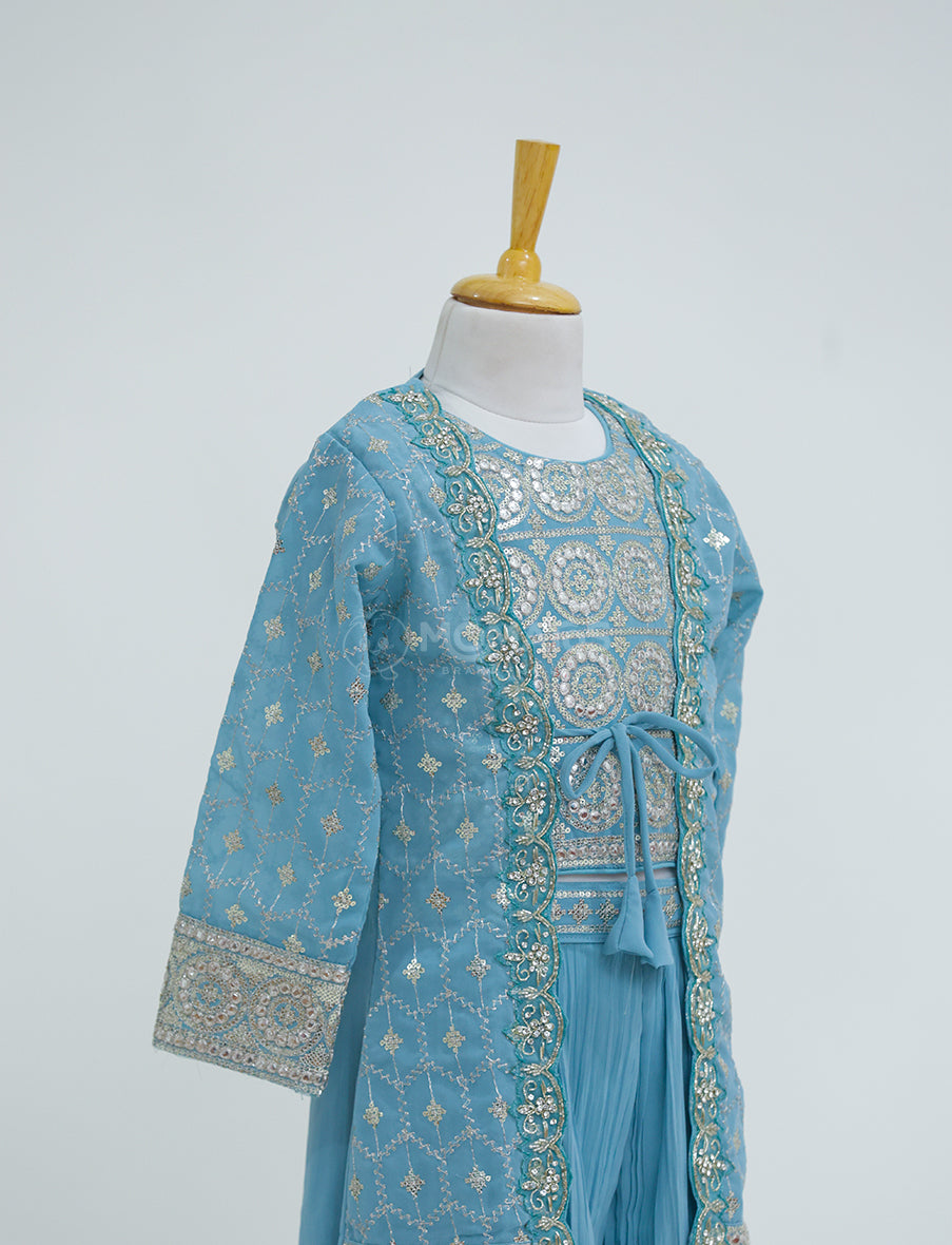 Elegant Ethnic Sky Blue Plazo Set for Girls