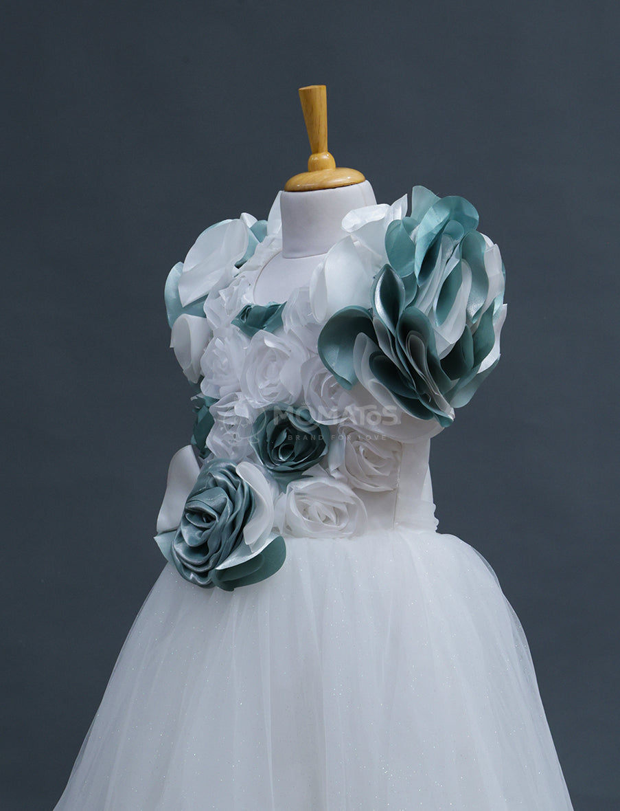 Elegant White Floral Ball Gown for Girls