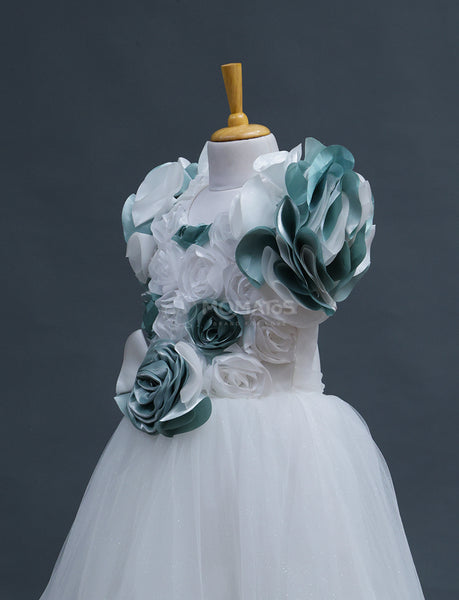 Elegant White Floral Ball Gown for Girls - Hover Image