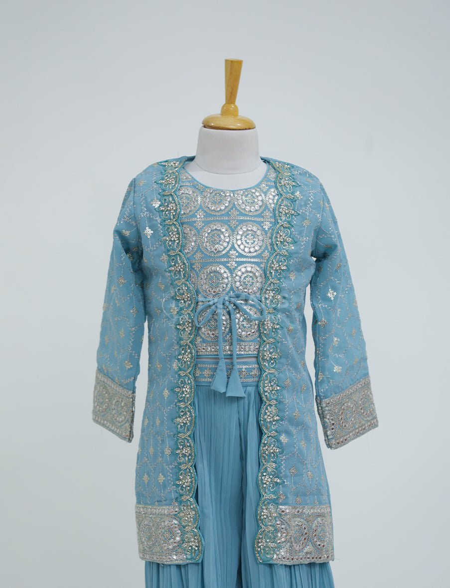 Elegant Ethnic Sky Blue Plazo Set for Girls